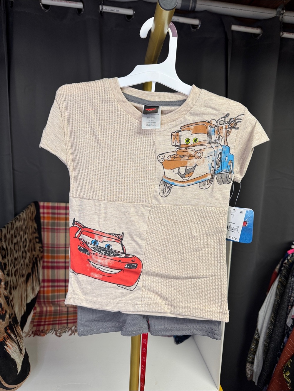 Cars Kids Beige Tee & Short Set with Lightning McQueen & Mater